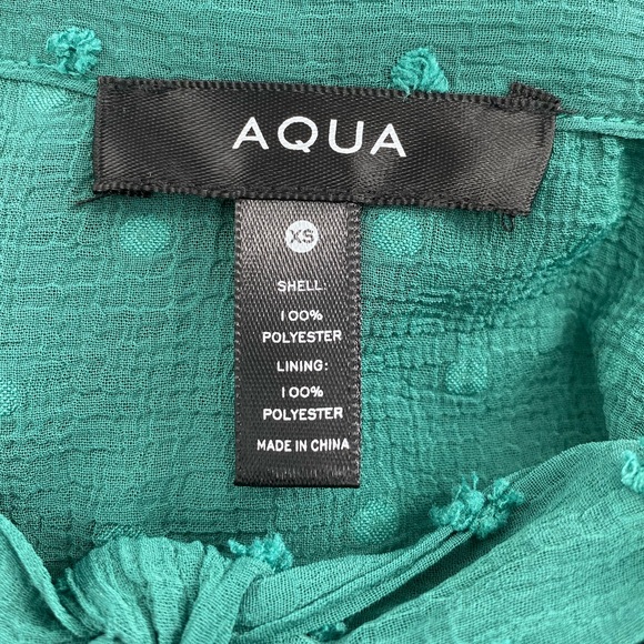 Aqua NWT Ruffle Clip Dot Mini Dress Pussy Bow Bishop Sleeves V Neck Green New - Picture 8 of 10